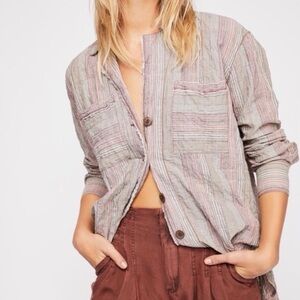 Free People High Tide Button Down Top - XS - oversized relaxed crinkle pink tan